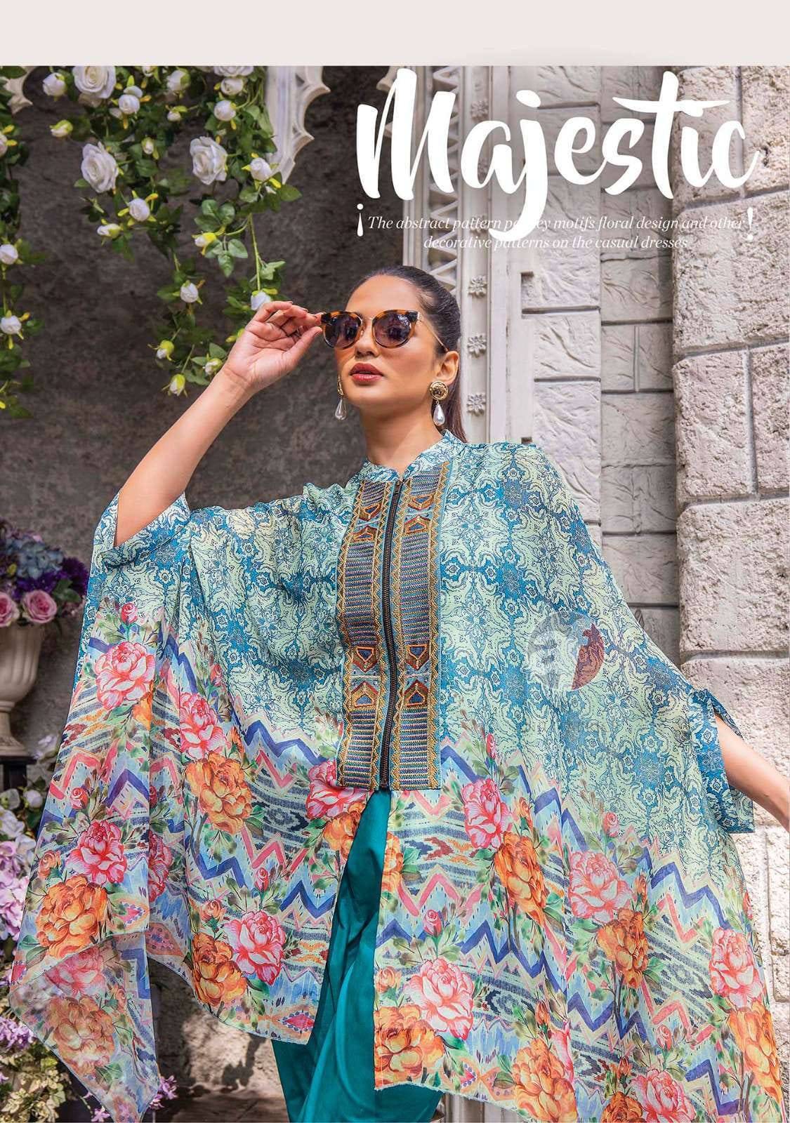 Cape style  by Anju fabrics 5551 TO 5555 SERIES Indian PRINTED VISCOSE party wear designer Cape style kaftan At Wholesale Price
